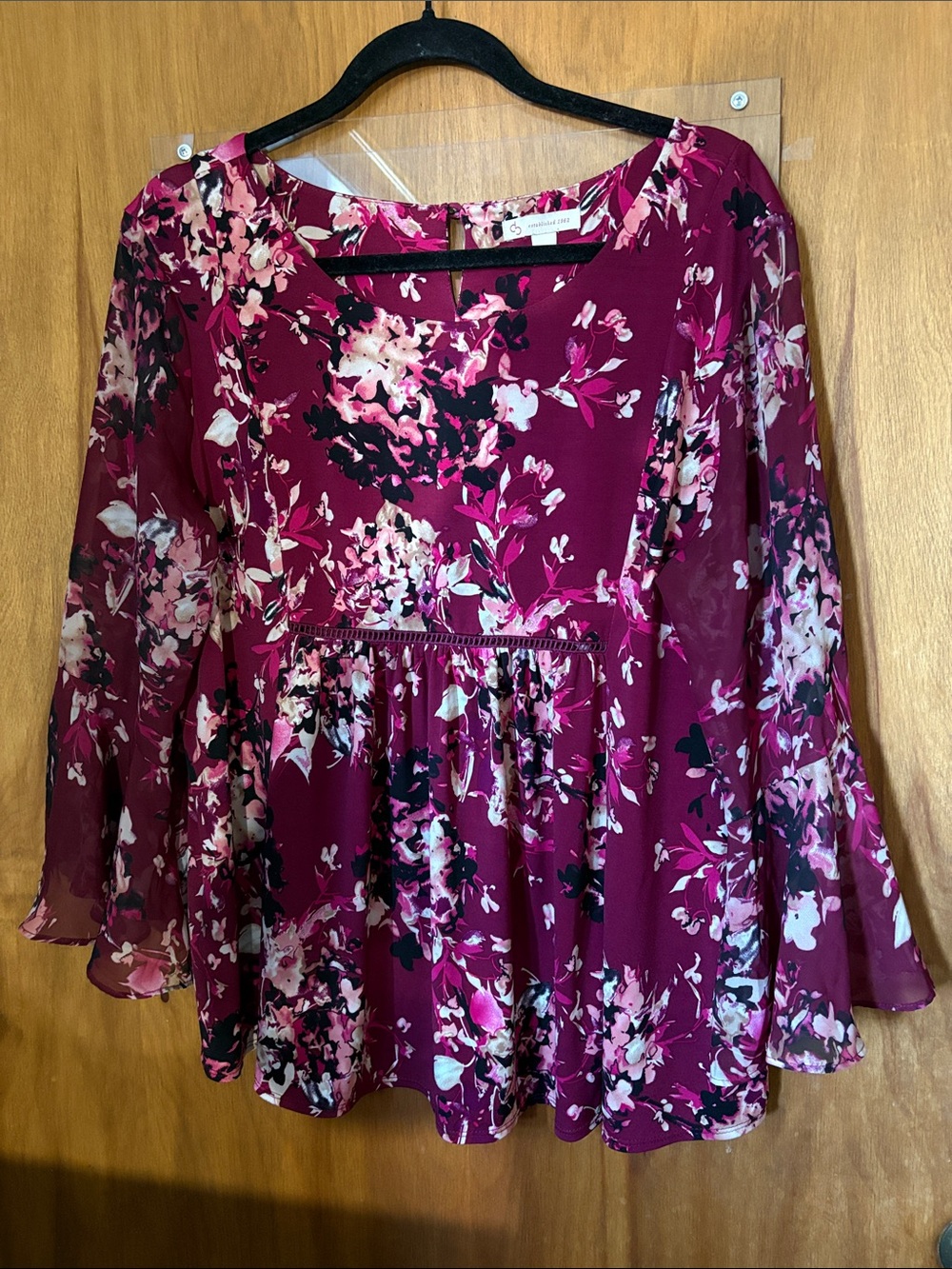 Cb Established in 1962 Maroon Floral Blouse